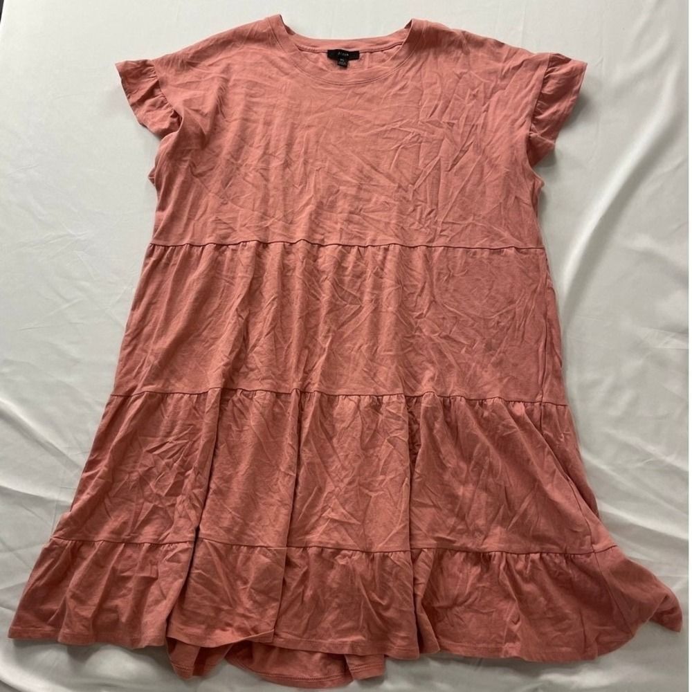 J.Crew Re-Imagined Pink Tiered Mini Dress Ruffle Sleeve Cotton XL Rose